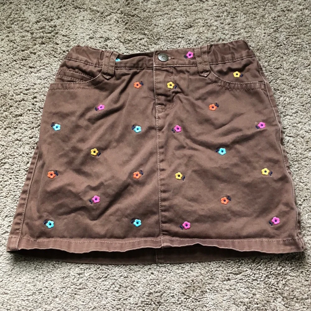 Gap Skirt Girl Size 10 Regular Brown Embroidered Flowers Adjustable Waist Shorts